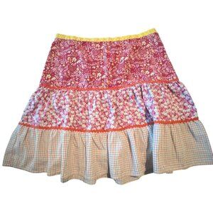 American Eagle Outfitters Multicolor Floral & Plaid Tiered‎ Skirt Sz 2 Y2K Boho